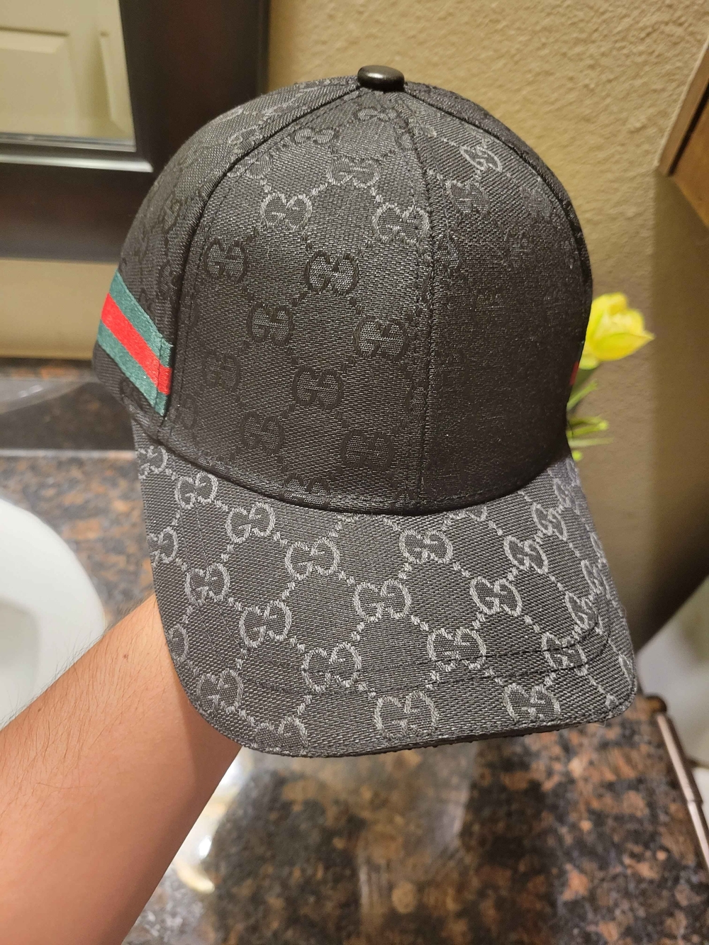 Gucci Monogram Black Baseball Cap with Signature Web Stripe - Black - Picture 8 of 9